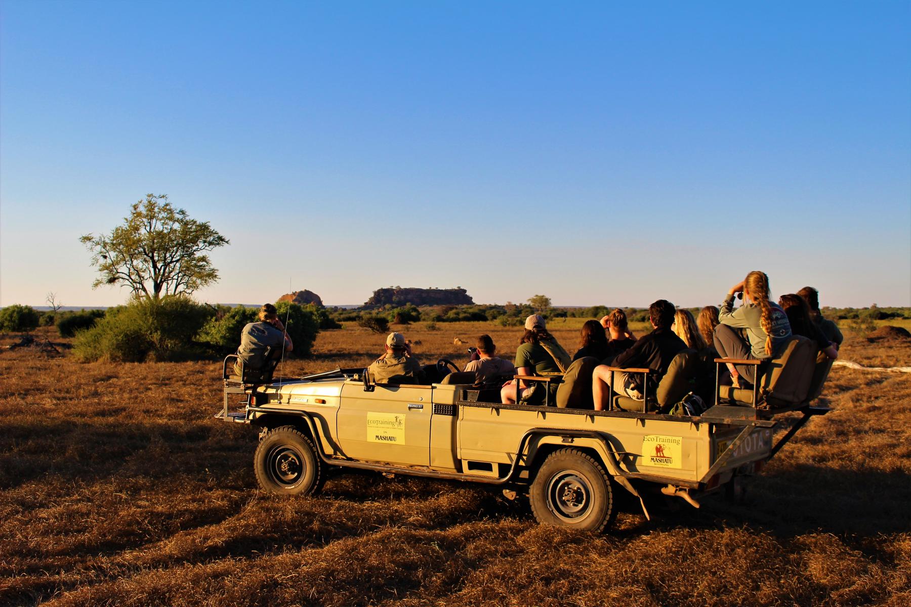 Students on a safari in Botswana.