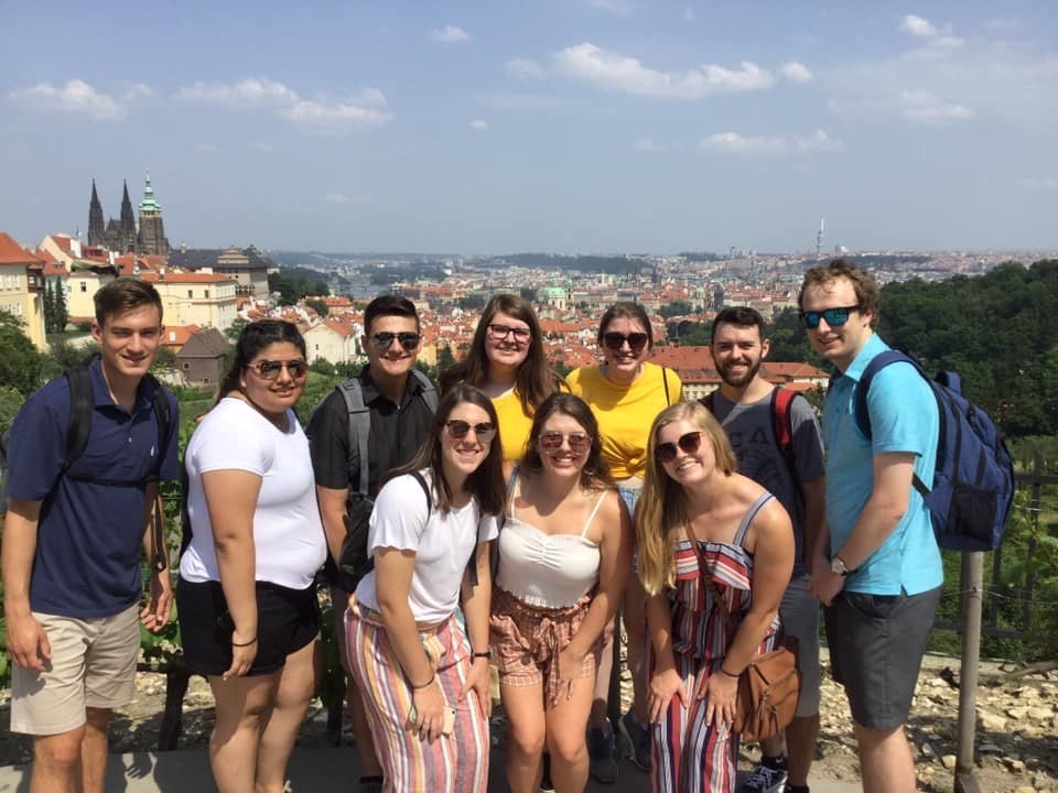Group of students in Prague, Czech Republic.